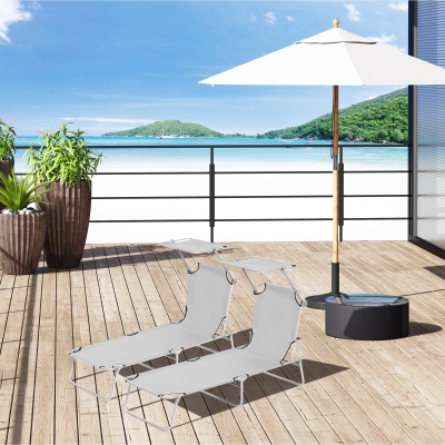 Outsunny 2-Piece Adjustable Sun Lounger Light Grey