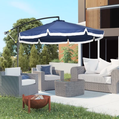 Outsunny Ombrellone Decentrato con Base a Croce Blu Scuro