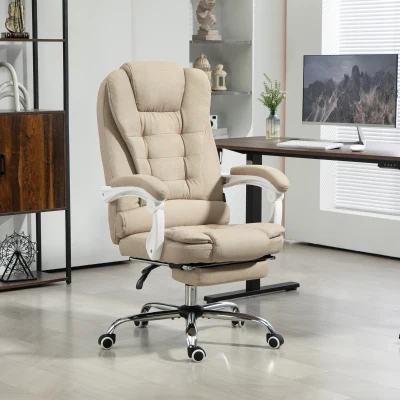 Vinsetto Fauteuil Bureau Inclinable Lin Beige avec Repose-Pied