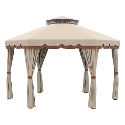 Outsunny Gazebo da Giardino 4x4m Esagonale Doppio Tetto e Tende