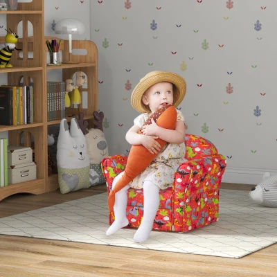 AIYAPLAY Kids Armchair Wooden Frame Dinosaur Design Red
