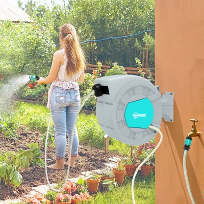 Outsunny Avvolgitubo Automatico 25+2m con Blocco e 7 Getti