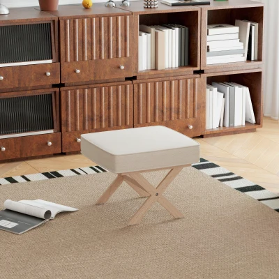 HOMCOM Pouf Rectangulaire Tissu Beige Rembourré