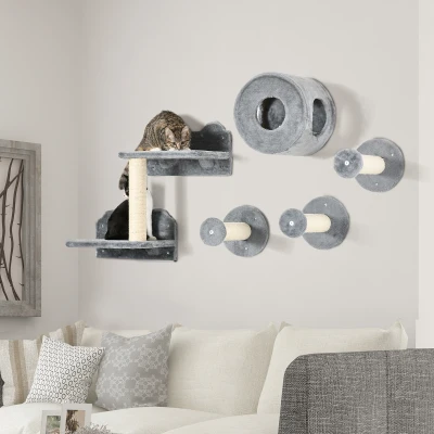 PawHut 5PC Cat Wall Furniture with Perch & Scratching Post