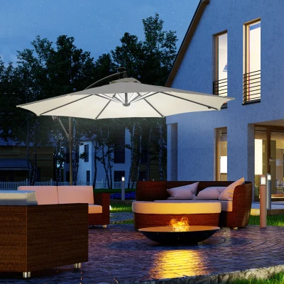 Outsunny Ombrellone a Braccio 3x2.5m a Manovella e 8 Strisce LED