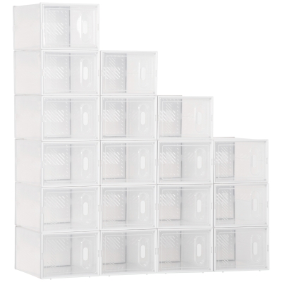 HOMCOM 18PCS Stackable Shoe Storage Box 25x35cm Clear