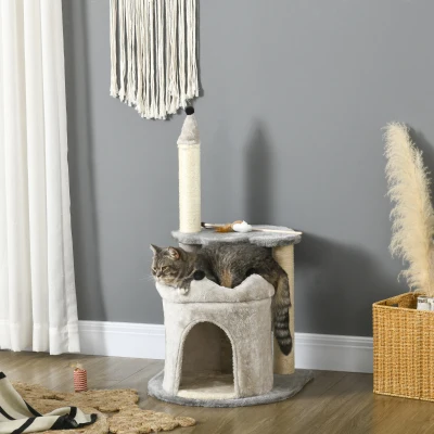 PawHut Tiragraffi per Gatti con Lettino e Casetta Peluche Grigio
