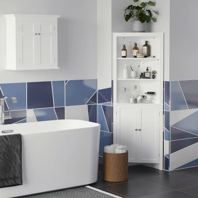 Kleankin Triangle Bathroom Cabinet White with 3-Tier Shelves