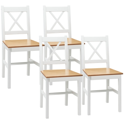 HOMCOM 4 Chaises Bois Massif Campagne Blanc Chêne