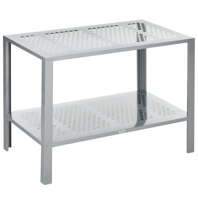 Outsunny 2-Tier Plant Stand Steel Silver Freestanding Rack
