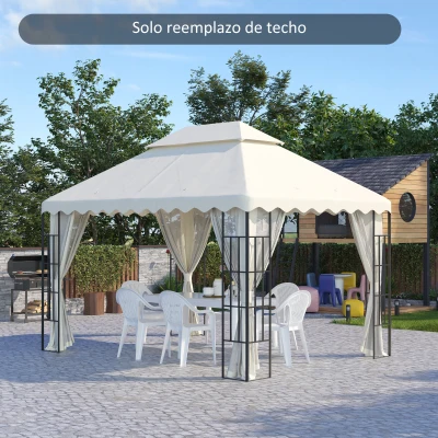 Outsunny Toldo de Repuesto para Pérgola con Techo de Doble Ventilación y 10 Orificios de Drenaje para Patio Jardín 4x3 m Crema