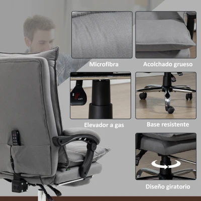 Vinsetto Silla de Masaje Reclinable con 6 Puntos de Masaje y 5 Modos con Función de Calefacción Ajustable 66x74x114-121,5 cm Gris(m-8)