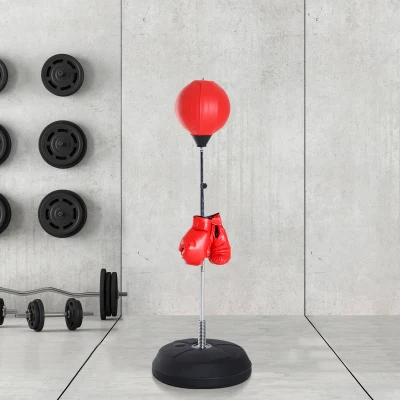 HOMCOM Punching Ball ad Altezza Regolabile con Guantoni Rosso