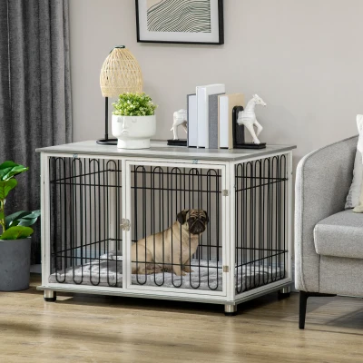 PawHut Indoor Dog Crate Side Table with Cushion for Medium Dogs