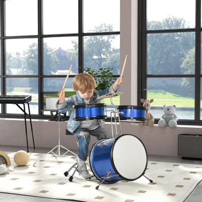 AIYAPLAY Kit Batterie Enfant 7 Pièces avec Siège Bleu