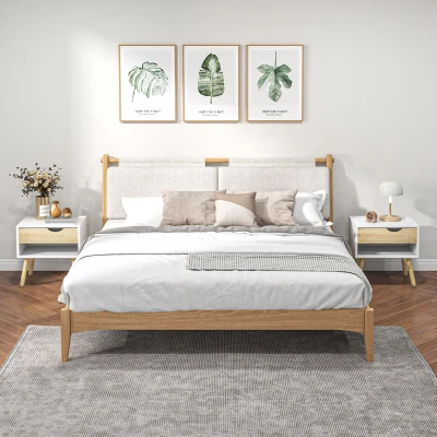 HOMCOM Modern Bedside Table Set of 2 with Drawer & Shelf