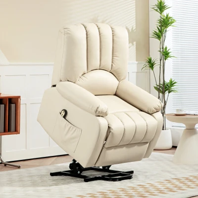 HOMCOM Fauteuil Releveur Électrique Inclinable Beige 86x92x102 cm