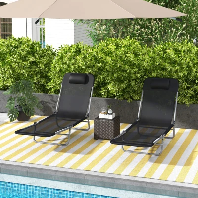 Outsunny Set of Two Steel Sun Loungers Reclining Black