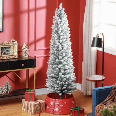 HOMCOM 6ft Snowy Pencil Christmas Tree Green