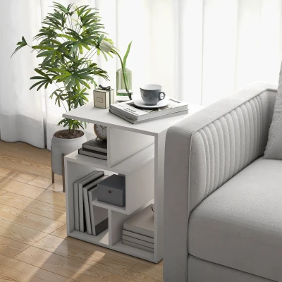 HOMCOM Mesita Auxiliar Mesa Auxiliar Blanca Mesa de Centro con Estantes de Almacenamiento para Salón Dormitorio 45x40x55 cm