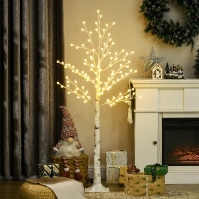 HOMCOM Árbol Sintético con 120 Luces LED IP44 con Brillo Ajustable Decoración para Interiores 20x20x150 cm Blanco