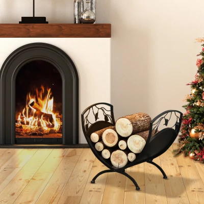 Outsunny Firewood Log Holder Rack Black 43.5W x 36.5D cm