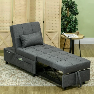 HOMCOM Poltrona Letto Singolo con Schienale Reclinabile Grigio