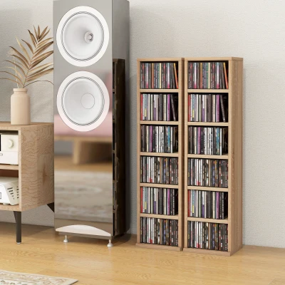 HOMCOM Set 2 Scaffali per CD con Mensole Regolabili Colore Legno