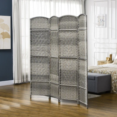 HOMCOM Paravent Bois 4 Panneaux Pliable 180x180cm Gris Mélangé