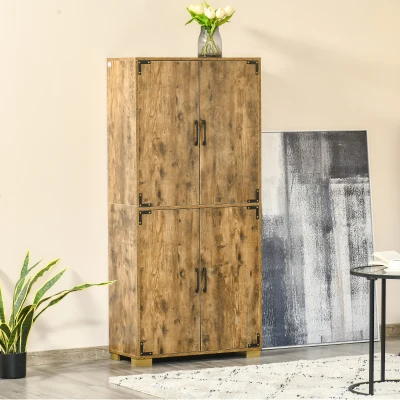 HOMCOM 4-Door Cabinet Freestanding Rustic Wood Effect