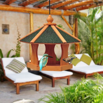 PawHut Mangeoire Nichoir Bois Extérieur 40x40x35 cm