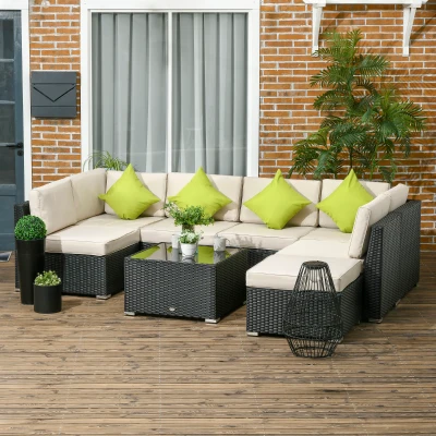 Outsunny 8-Piece Rattan Corner Sofa Set Black