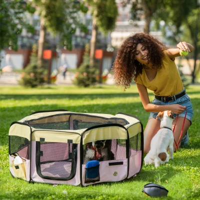 PawHut Fabric Pet Playpen Pink Small Dia 90x41cm