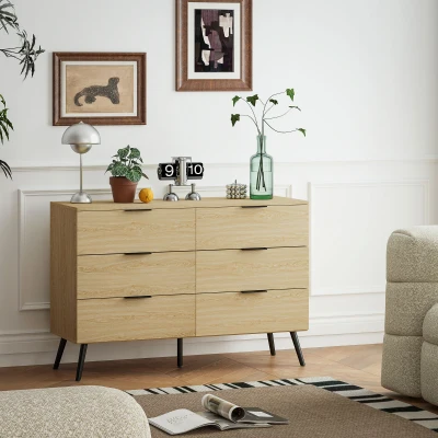 HOMCOM Cassettiera 6 Cassetti in Legno 110x40x75cm Rovere