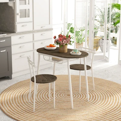 HOMCOM 3-Piece Dining Set Oval Table & Chairs Natural