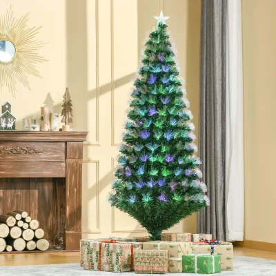 HOMCOM 6FT Multicoloured Christmas Tree w/ Fibre Optic Lights