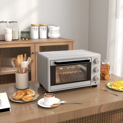 HOMCOM Mini Forno Elétrico 21L 1400W com Temporizador até 60min e Temperatura Ajustável até 230℃ 46x38,5x29 cm Prata
