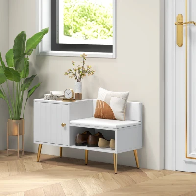 HOMCOM Shoe Storage Unit with Padded Seat White