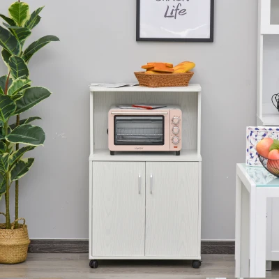 Chariot Cuisine Micro-Ondes 2 Portes Bois