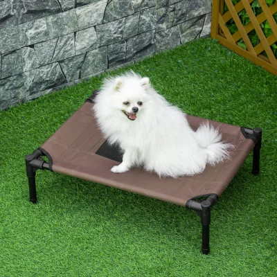 PawHut Lettino per Cani Rialzato e Portatile Nero e Caffè