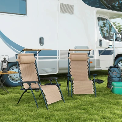 Outsunny Foldable Reclining Garden Chair Beige 2 Piece