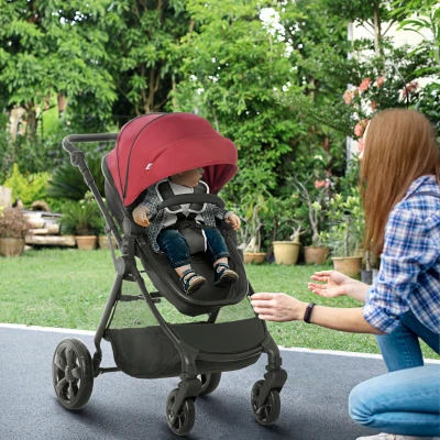 HOMCOM Foldable Baby Stroller Reclining Backrest Red