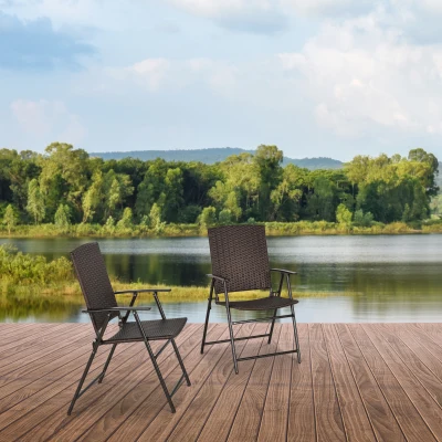 Outsunny Folding Rattan Chairs Set of Two Brown