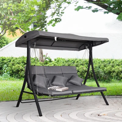Outsunny 3-Seater Garden Swing Chair Padded Recliner Grey