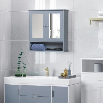 kleankin Armoire Miroir SDB Double Porte MDF Gris