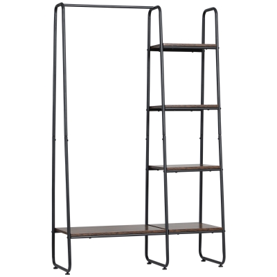 HOMCOM Perchero de Ropa de Madera con 4 Estantes y Barra para Colgar para Dormitorio Salón 101x39x160 cm Marrón Rústico