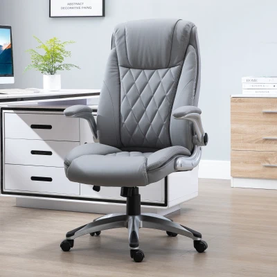 Vinsetto Sedia da Ufficio Ergonomica e Imbottita con Ruote Grigia