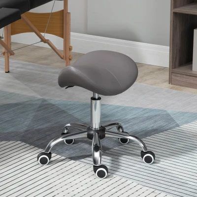 HOMCOM 360° Rotate Adjustable Stool Grey Faux Leather