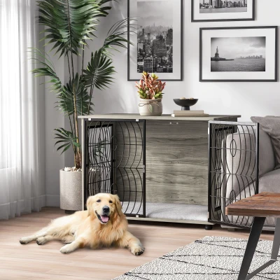 PawHut Dog Crate End Table Lockable Door Large Dogs