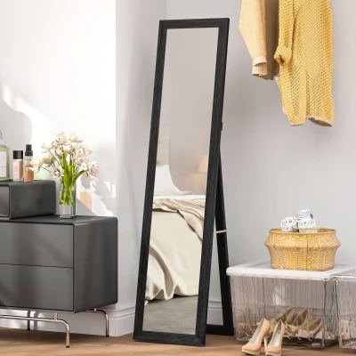 HOMCOM Specchio da Parete e da Terra con Cornice in Legno Nero